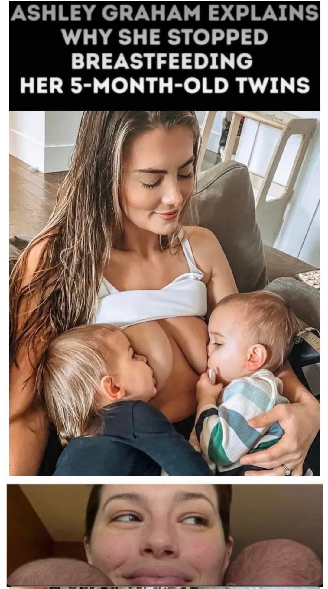 Ashley Graham takes a selfie while breastfeeding her five-month-old twin sons Roman and Malachi: ‘Tired but we’re here’